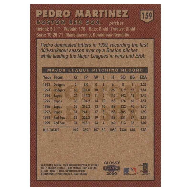 PEDRO MARTINEZ 2000 FLEER TRADITION GLOSSY