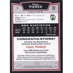 PAUL PIERCE 2008 TOPPS BOWMAN DRAFT PICK AND STARS RELICS RED BR-PP 1/1