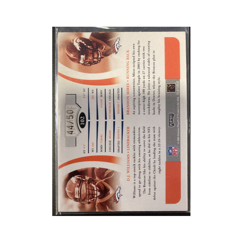 D.J WILLIAMS / BRANDON MIREE 2004 PLAYOFF PRIME SIGNATURES DUAL ROOKIE AUTO /50