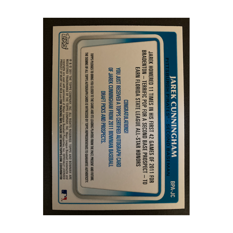 JAREK CUNNINGHAM 2011 BOWMAN AUTOGRAPH BPA-JC