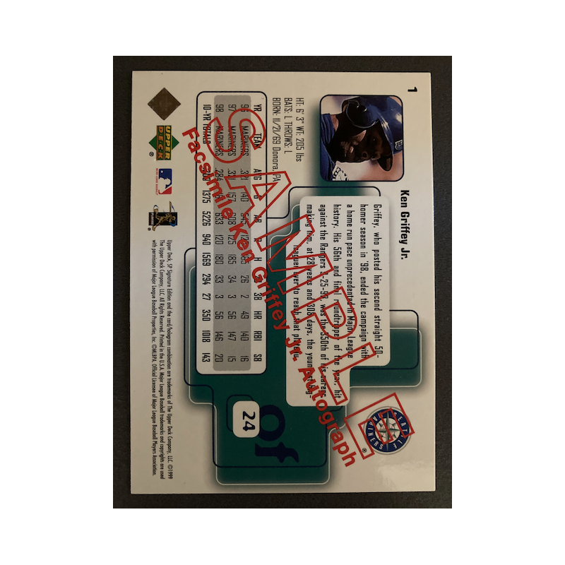 KEN GRIFFEY JR 1999 UPPERDECK SAMPLE AUTOGRAPH FACSIMILE 1