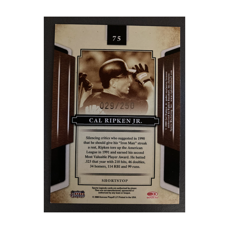 CAL RIPKEN JR 2008 DONRUSS CERTIFIED MIRROR RED 75 29/250