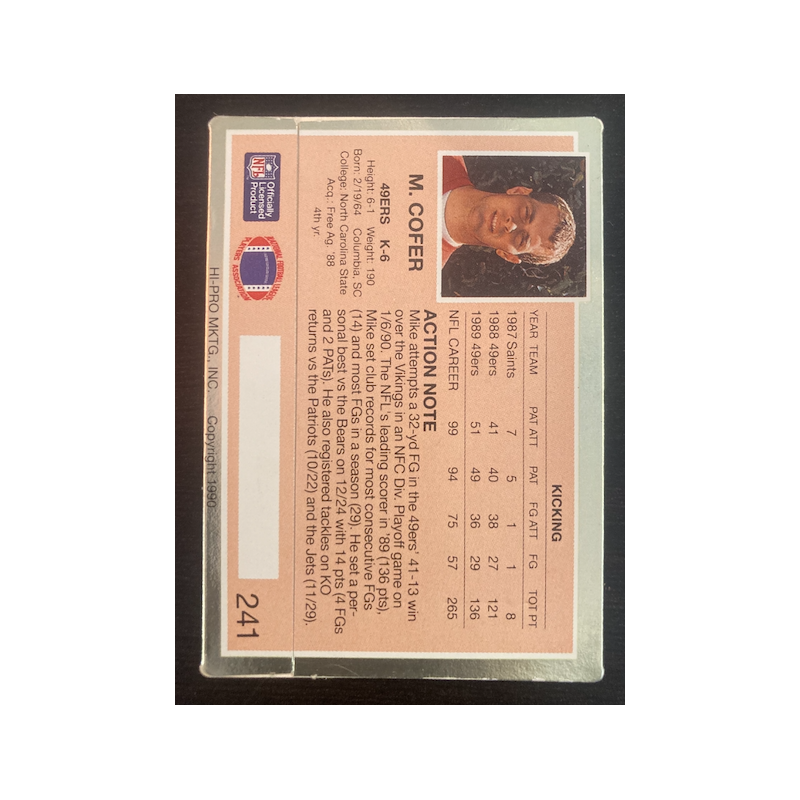 MIKE COFER 1990 ACTION PACKED AUTO ON CARD 241