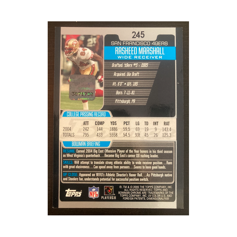 RASHEED MARSHALL 2005 BOWMAN CHROME AUTO 245