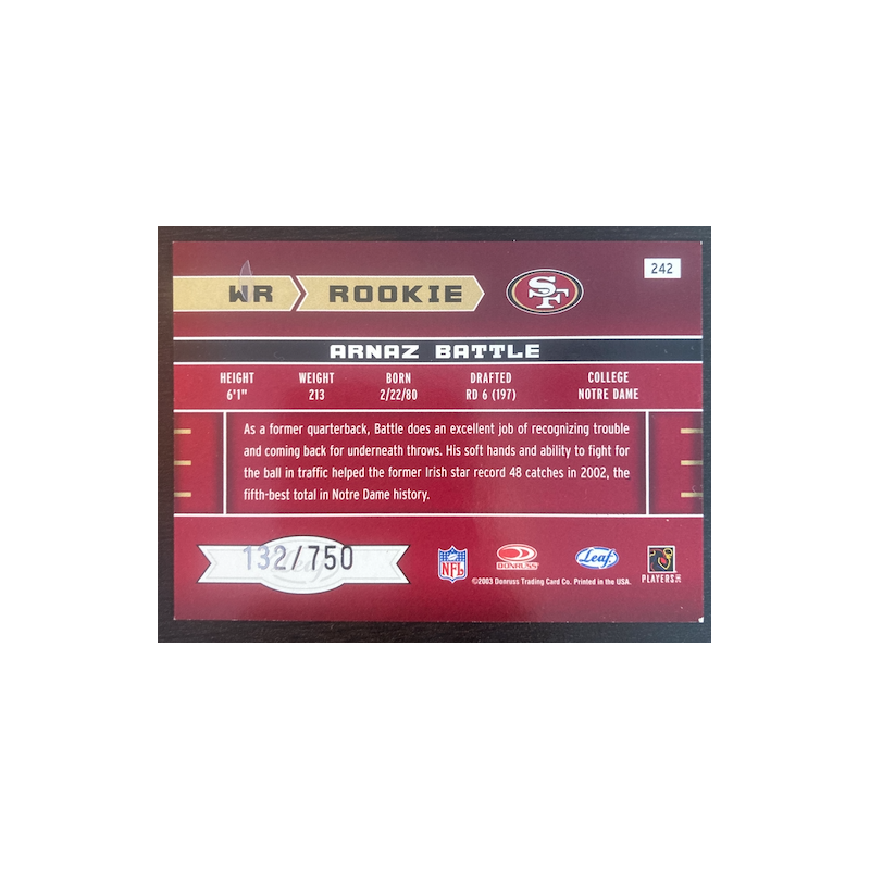 ARNAZ BATTLE 2003 DONRUSS ROOKIE STARS AUTO 242 132/750