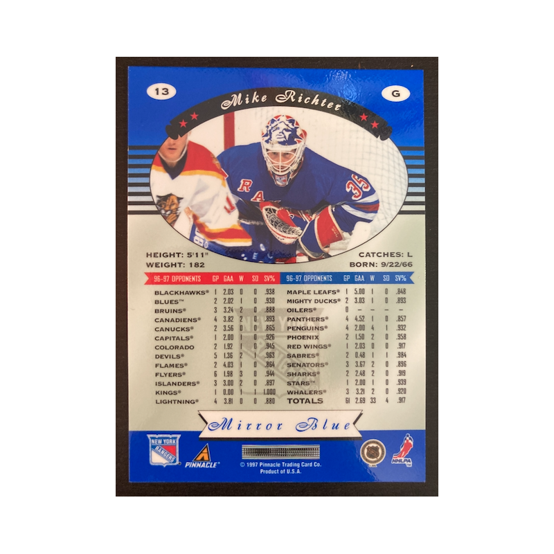 MIKE RICHTER 1997 PINNACLE CERTIFIED MIRROR BLUE 13