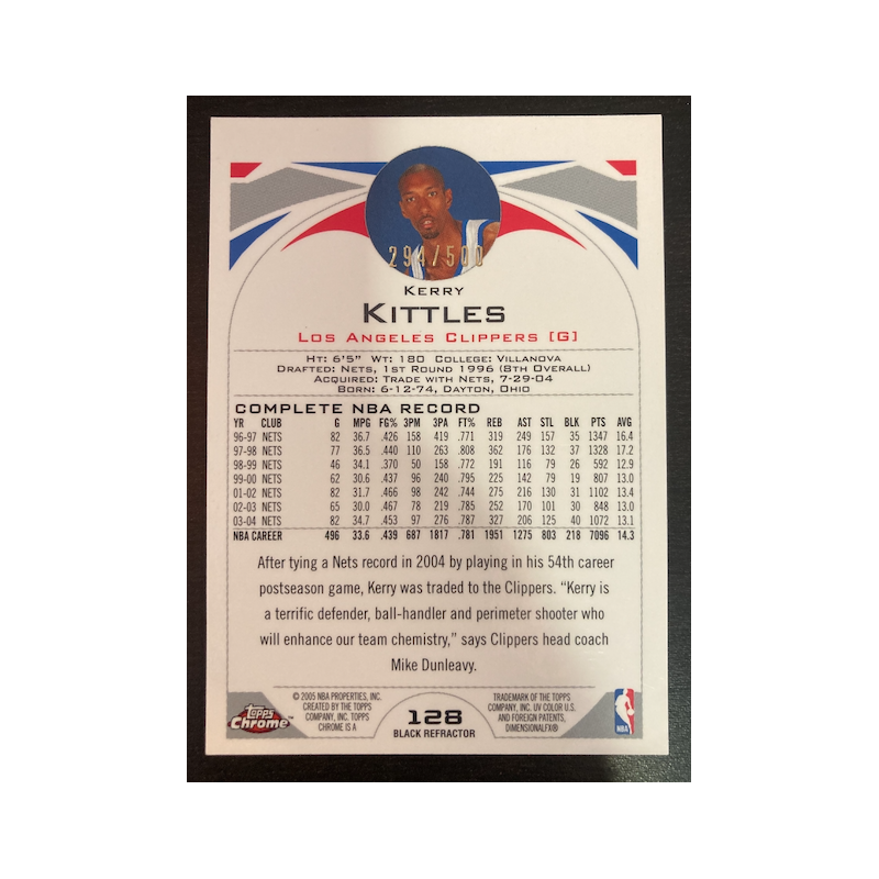 KERRY KITTLES 2004 TOPPS CHROME REFRACTOR BLACK 128 294/500