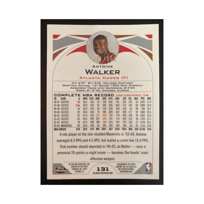 ANTOINE WALKER 2004 TOPPS CHROME REFRACTOR BLACK 131 431/500