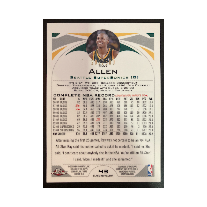 RAY ALLEN 2004 TOPPS CHROME REFRACTOR BLACK 202/500