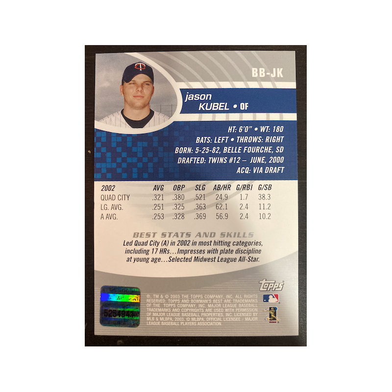 JASON KUBEL 2003 BOWMAN BEST AUTOGRAPH BB-JK