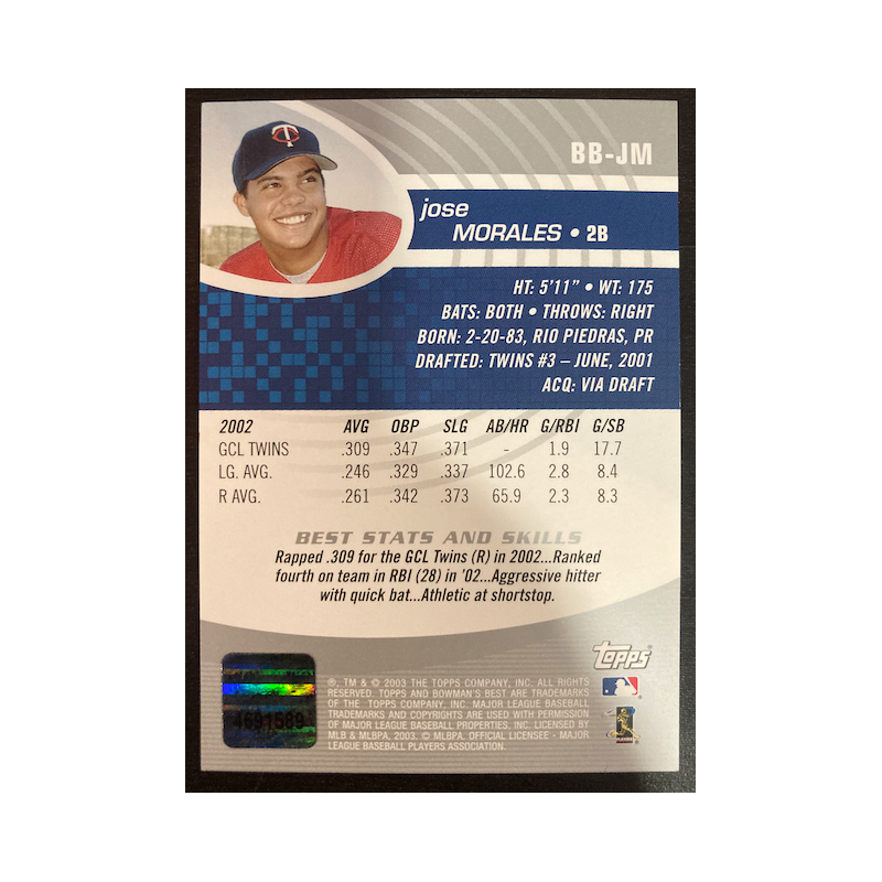 JOSE MORALES 2003 BOWMAN BEST AUTOGRAPH BB-JM