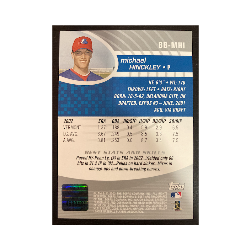 MICHAEL HINCKLEY 2003 BOWMAN BEST AUTOGRAPH BB-MHI