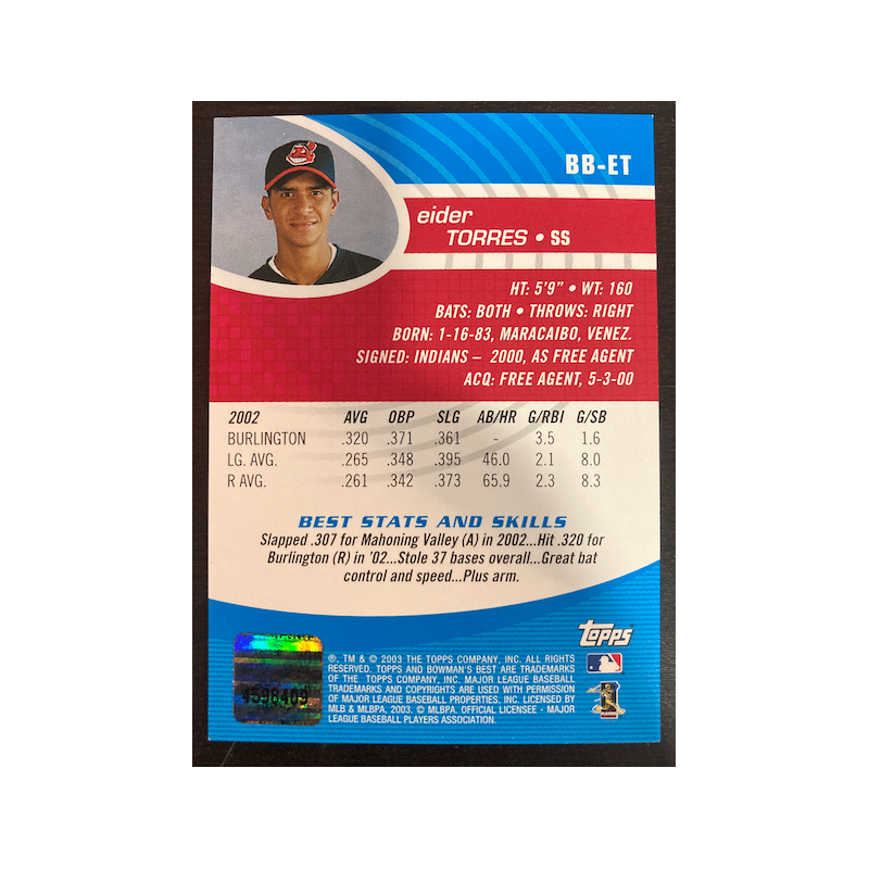 EIDER TORRES 2003 BOWMAN BEST AUTOGRAPH BB-ET