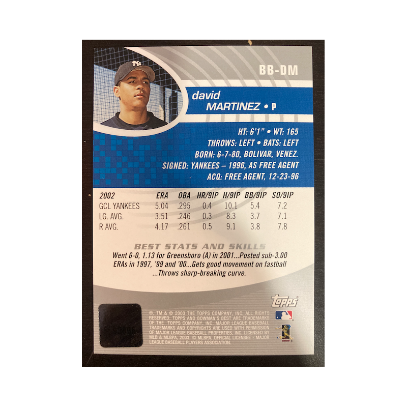 DAVID MARTINEZ 2003 BOWMAN BEST AUTOGRAPH BB-DM