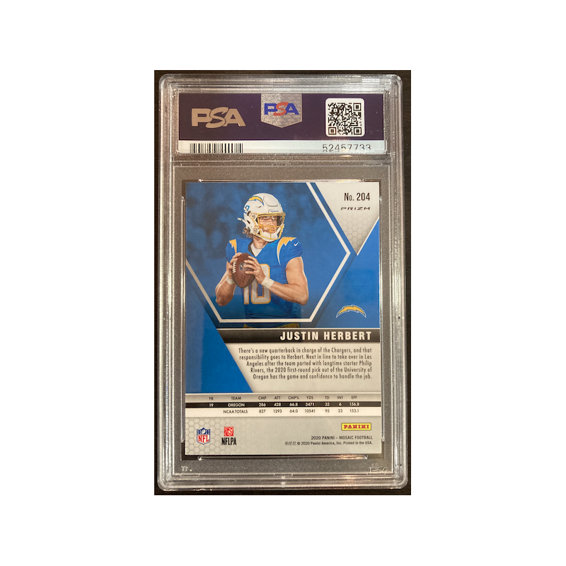 JUSTIN HERBERT 2020 PANINI MOSAIC GREEN MOSAIC ROOKIE PSA 9