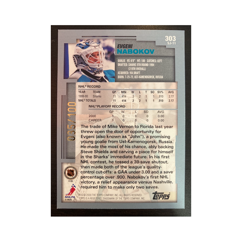 EVGUENI NABOKOV 2000 TOPPS NHL PROSPECTS 303 35/100