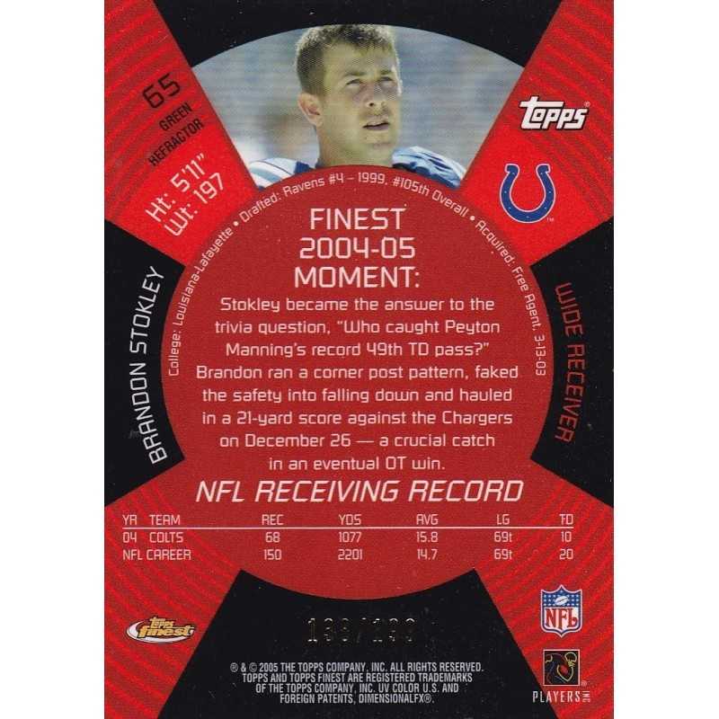 BRANDON STOKLEY 2005 TOPPS FINEST GREEN REFRACTOR /199