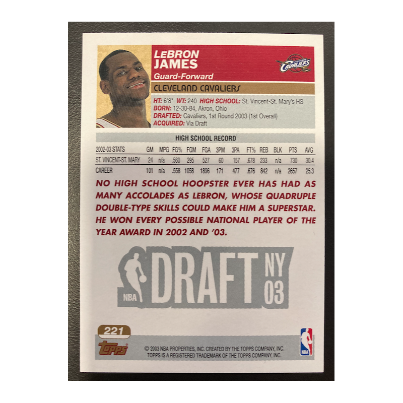 lebron james topps rookie 221