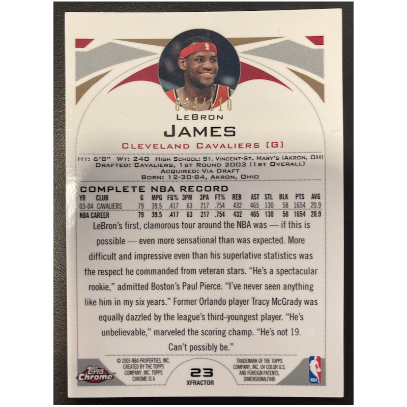 LEBRON JAMES 2004 TOPPS CHROME X-FRACTOR 84/110