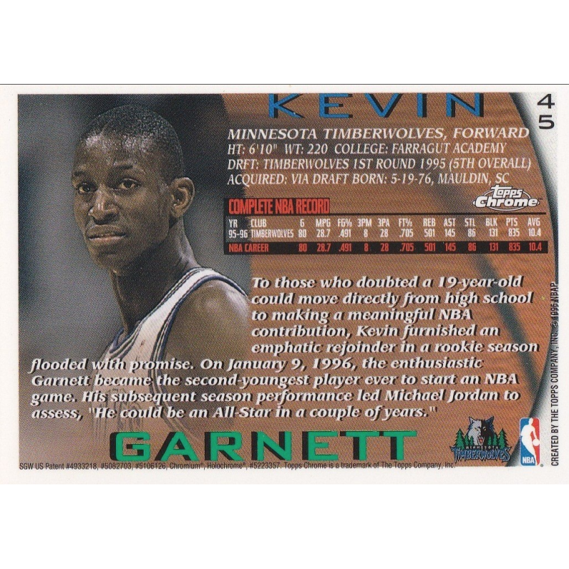 KEVIN GARNETT 1996 TOPPS CHROME 45