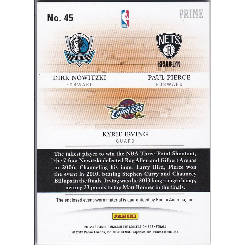 PIERCE / NOWITZKI / IRVING 2012 PANINI IMMACULATE TRIOS PRIME 45 09/10