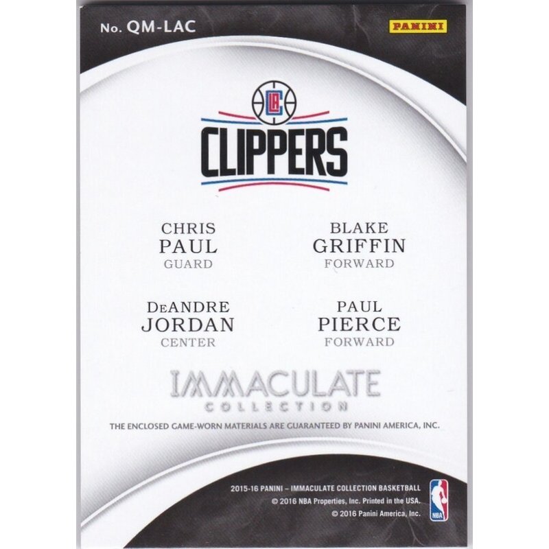PIERCE / PAUL / GRIFFIN / DA JORDAN 2015 PANINI IMMACULATE QUAD PRIME QM-LAC 04/10