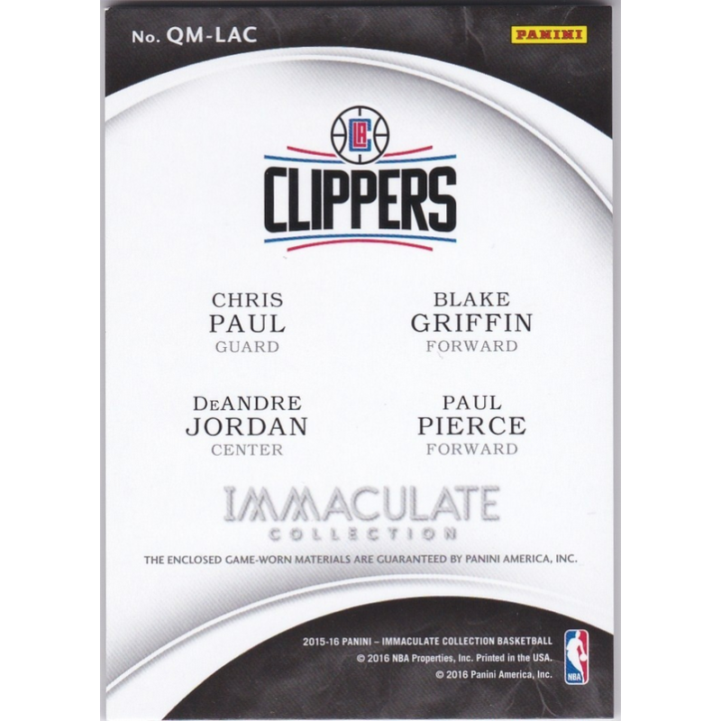 PIERCE / PAUL / GRIFFIN / DA JORDAN 2015 PANINI IMMACULATE QUAD PRIME QM-LAC 04/10
