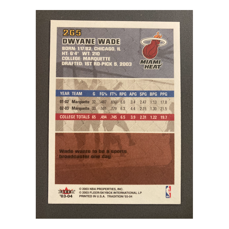 DWYANE WADE 2003 FLEER TRADITION RC 265