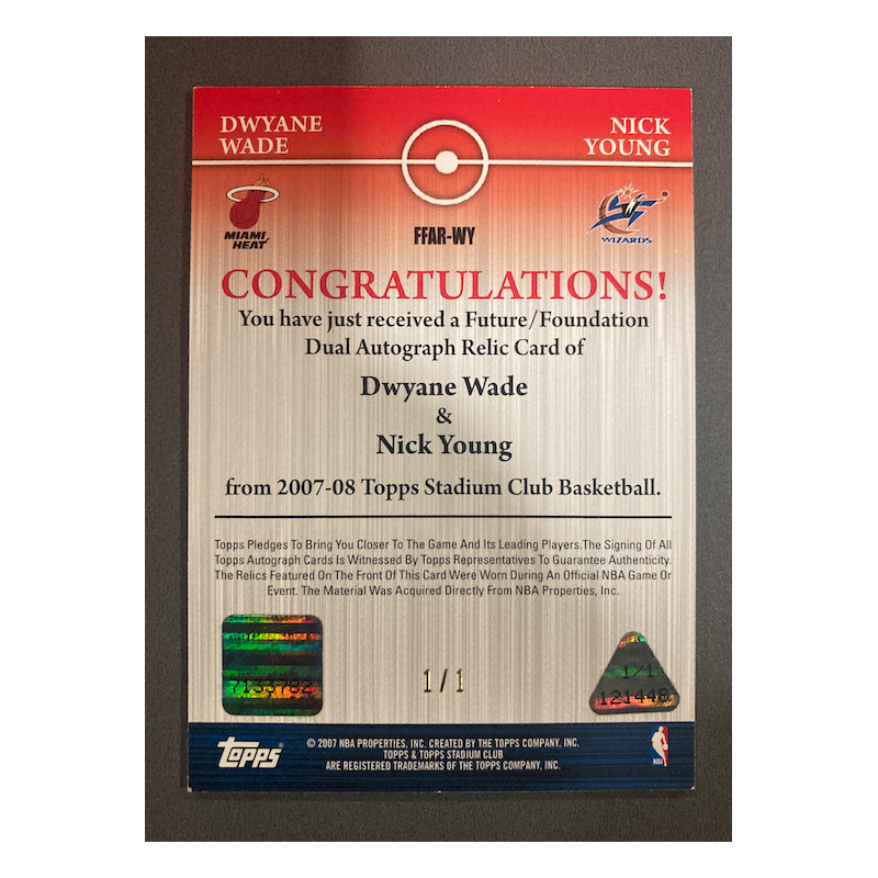 DWYANE WADE / NICK YOUNG 2007 TSC FUTURE FOUNDATION DUAL JERSEYS AUTO 1/1
