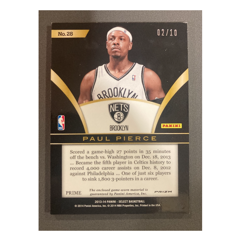 PAUL PIERCE 2013 SELECT SWATCHES PRIZM GOLD 02/10