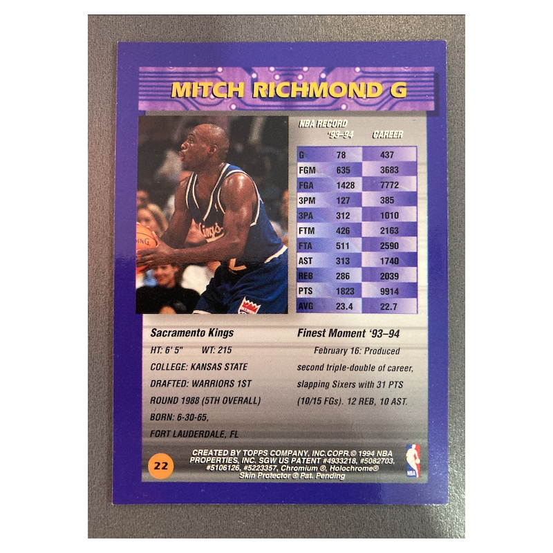 MITCH RICHMOND 1994 FINEST REFRACTOR 22