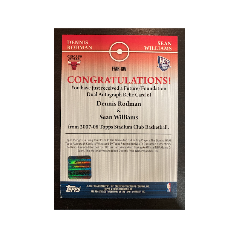 DENNIS RODMAN / SEAN WILLIAMS 2007 TSC FUTURES FOUNDATION AUTO RELICS DUAL - EXMT