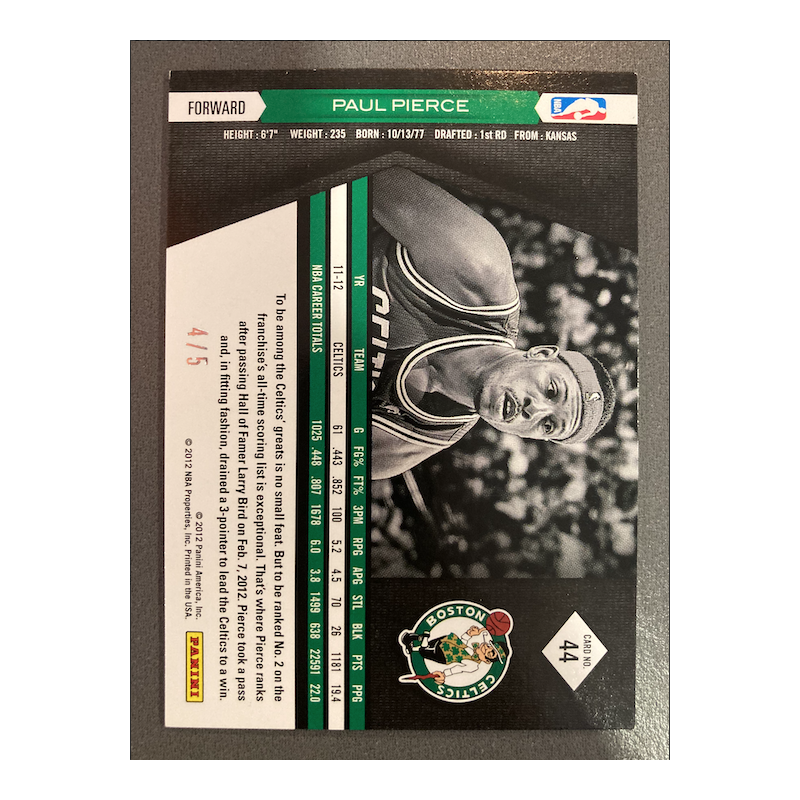 PAUL PIERCE 2011 LIMITED NATIONAL REDEMPTION 4/5 - EXMT CONDITION