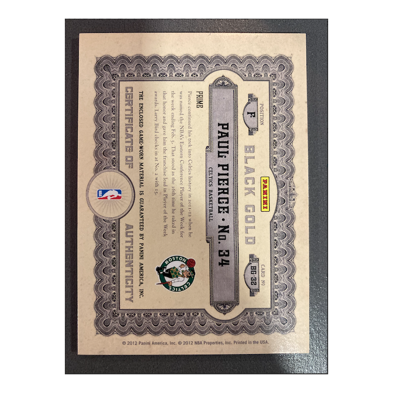PAUL PIERCE 2011 GOLD STANDARD BLACK GOLD PATCH 4/5