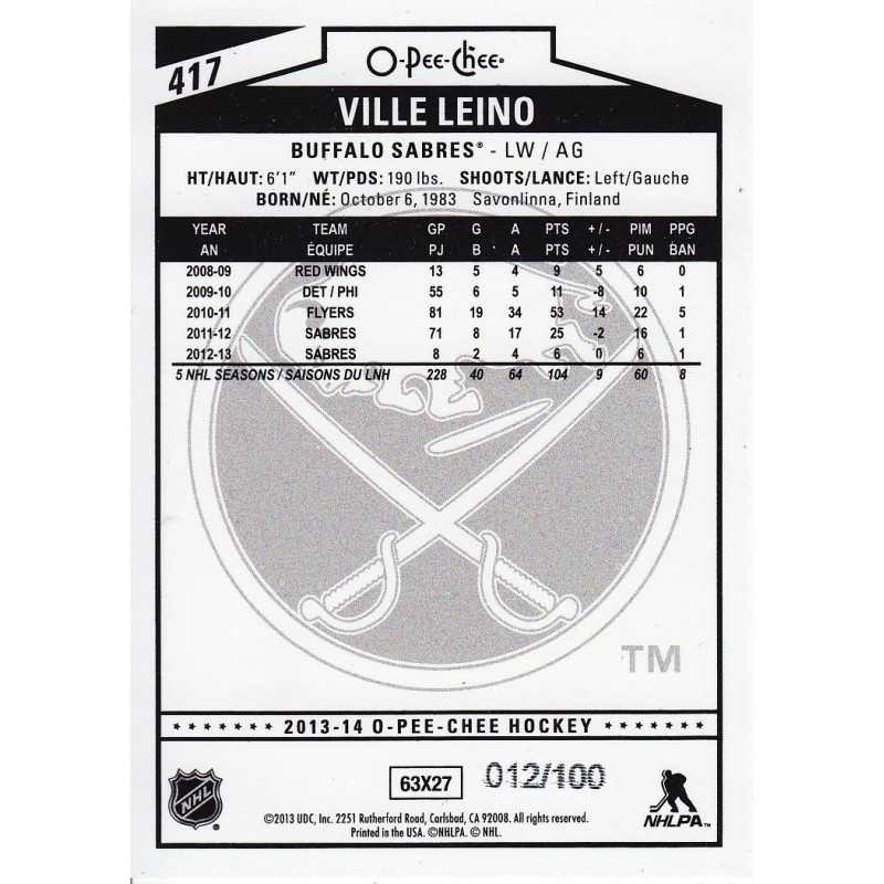 VILLE LEINO 2013-14 O-PEE-CHEE " BLACK RAINBOW " /100