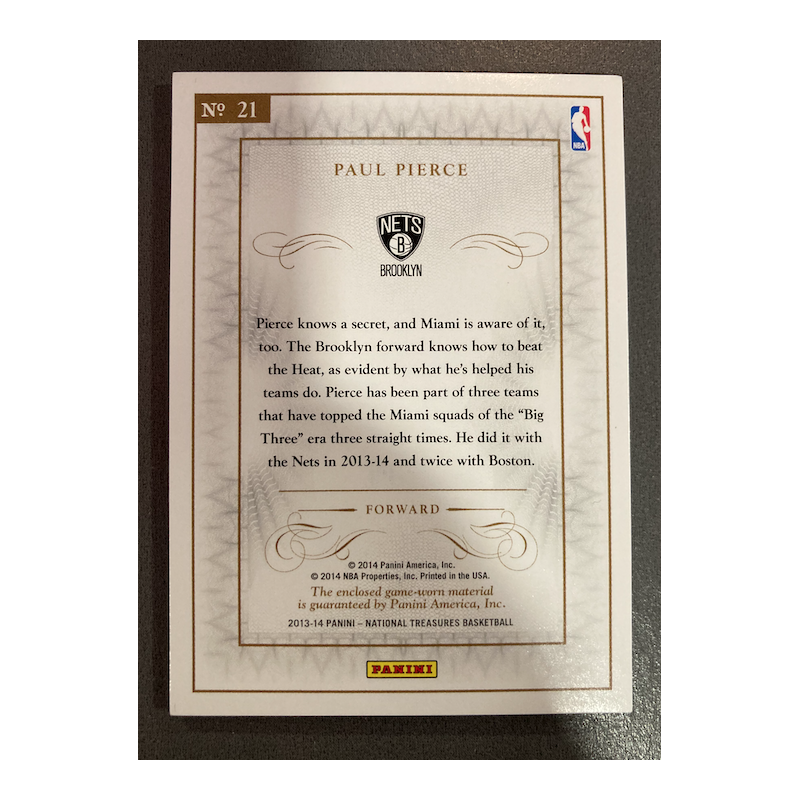 PAUL PIERCE 2013 NATIONAL TREASURES MATERIALS 20/25