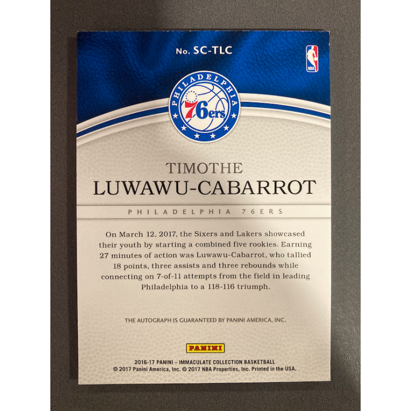 TIMOTHE LUWAWU-CABAROT 2016 PANINI IMMACULATE SCRIPTS 1/1