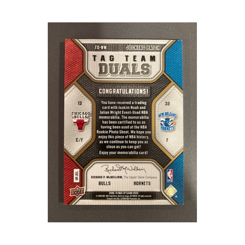 J NOAH / J WRIGHT 2009 UPPERDECK SP GAME USED TAG TEAM 4/10