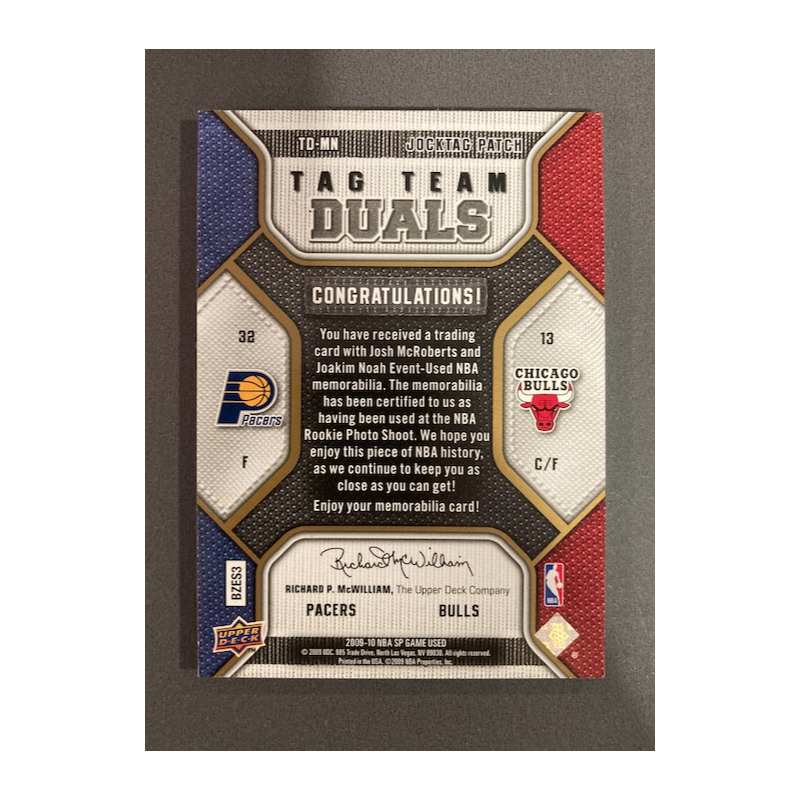 J NOAH / J MCROBERTS 2009 UPPERDECK SP GAME USED TAG TEAM 2/10