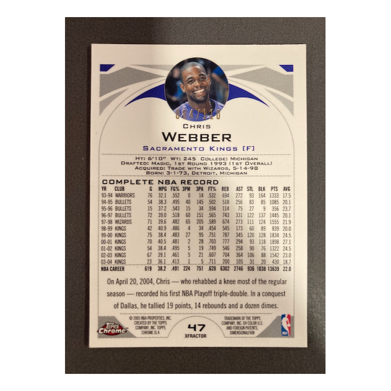 CHRIS WEBBER 2004 TOPPS CHROME X-FRACTOR 47 84/110