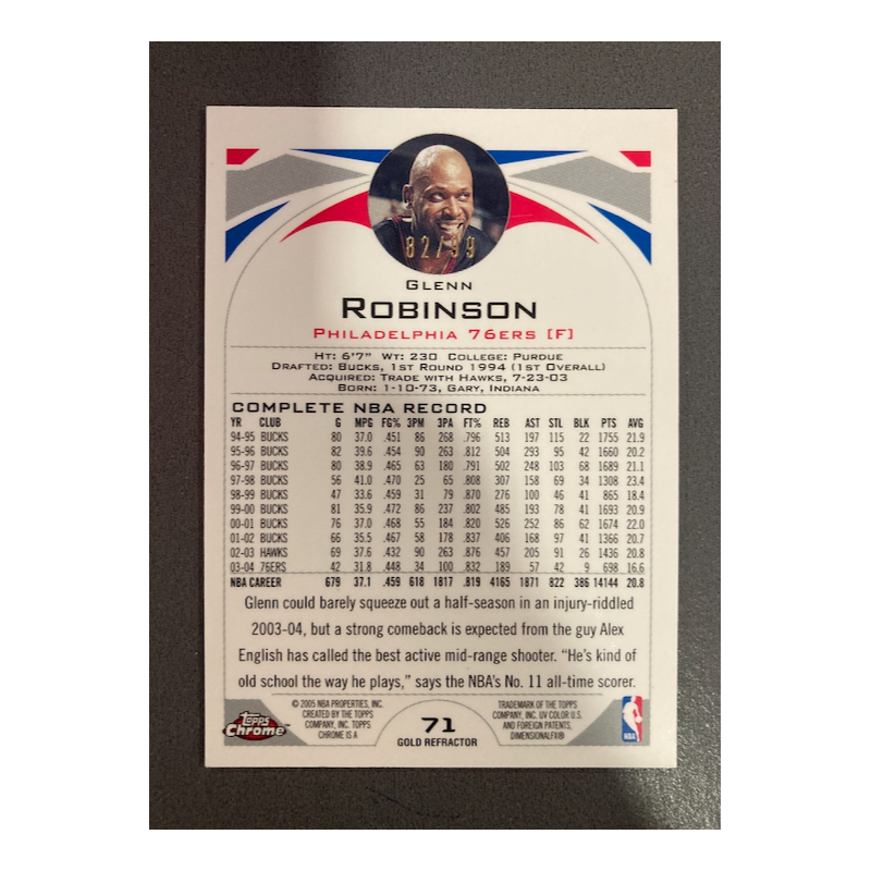GLENN ROBINSON 2004 TOPPS CHROME GOLD REFRACTOR 71 82/99
