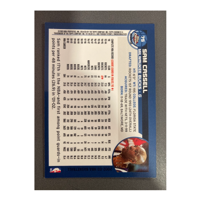 SAM CASSELL 2002 TOPPS CHROME BLACK REFRACTOR 75 72/99