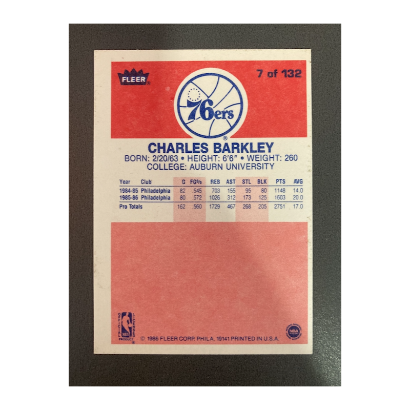 CHARLES BARKLEY 1986 FLEER RC 7 OF 132