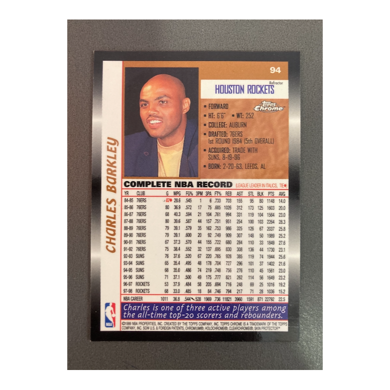 CHARLES BARKLEY 1998 TOPPS CHROME REFRACTOR 94