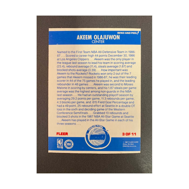 AKEEM OLAJUWON 1987 FLEER STICKER 3 OF 11