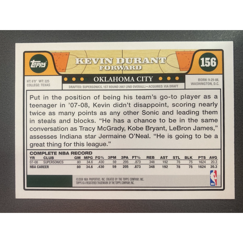 KEVIN DURANT 2008 TOPPS GOLD FOIL 156