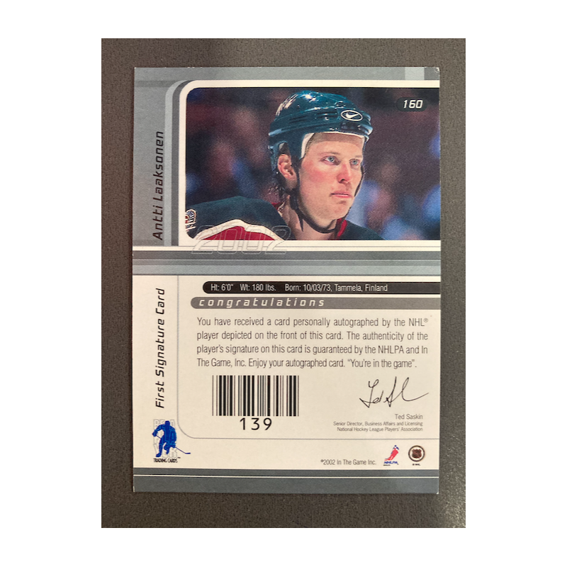 ANTTI LAAKSONEN 2001 BE A PLAYER AUTO 160 - EXMT CONDITION