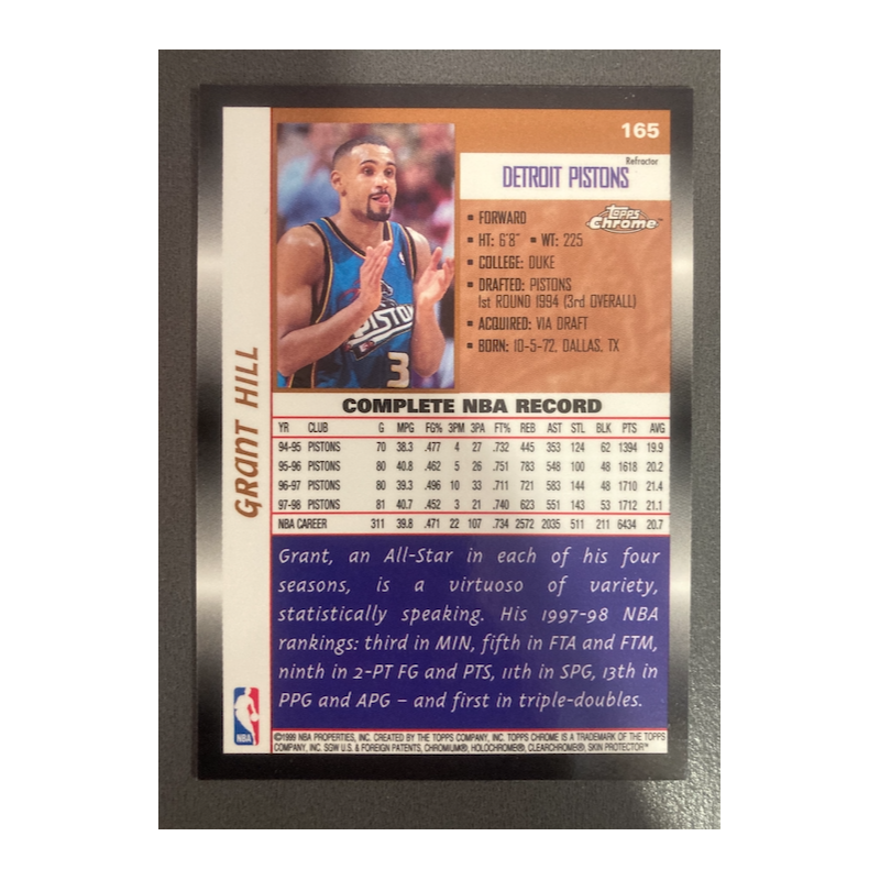 GRANT HILL 1998 TOPPS CHROME REFRACTOR 165