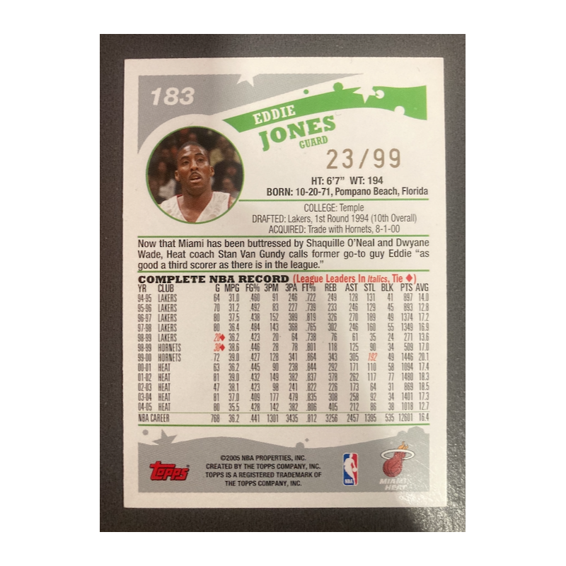EDDIE JONES 2005 TOPPS GOLD 23/99