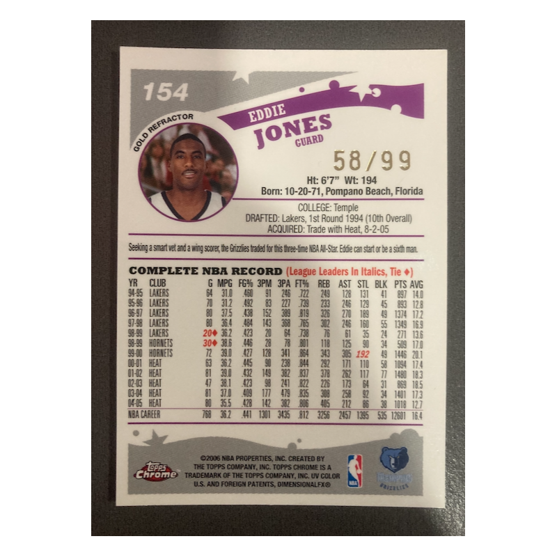 EDDIE JONES 2005 TOPPS CHROME GOLD REFRACTOR 58/99